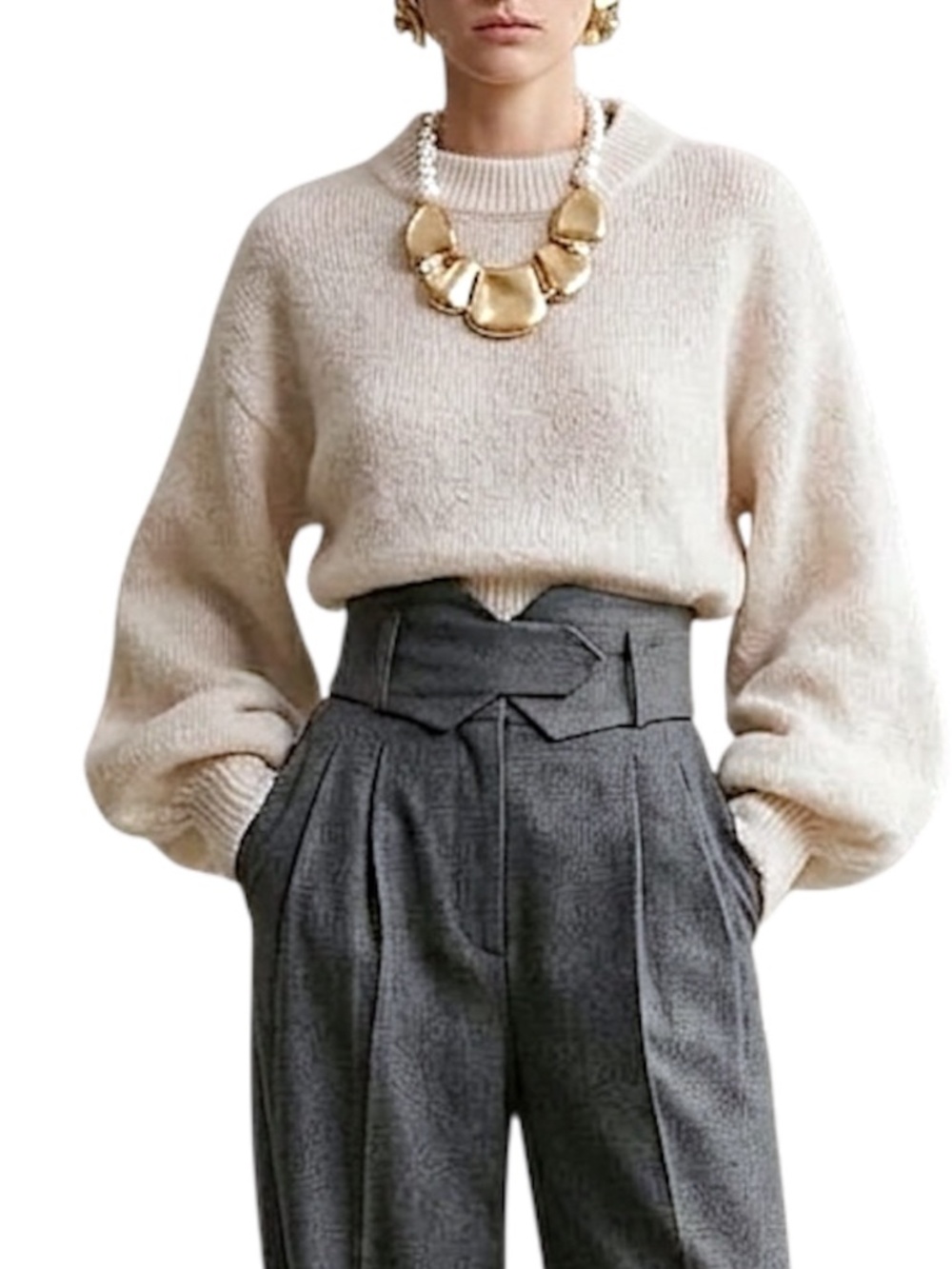 Iris Setlakwe Canadian designer wool blend ercu fuzzy balloon sleeve sweater S
